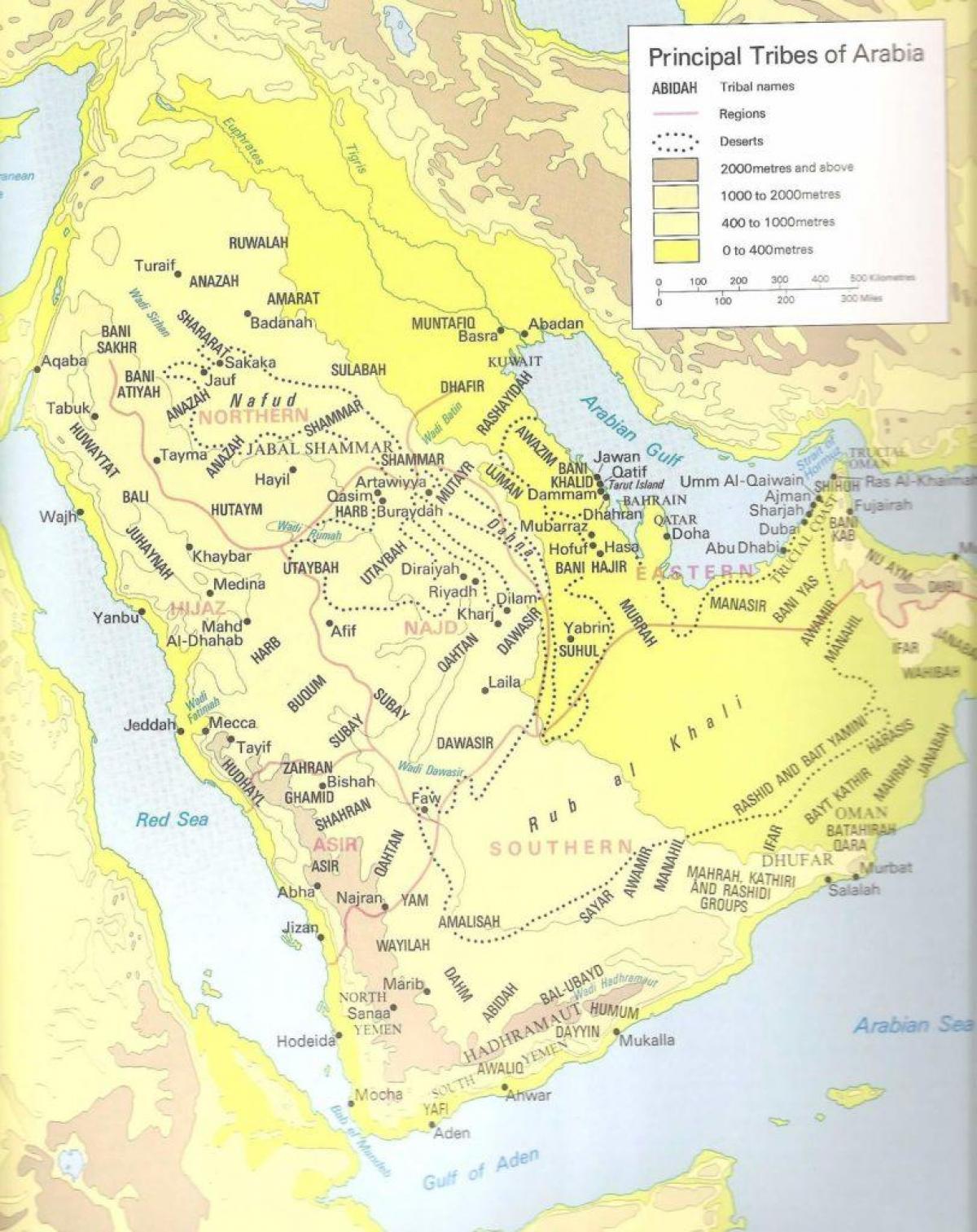 Karta Saudijskoj Arabiji plemena