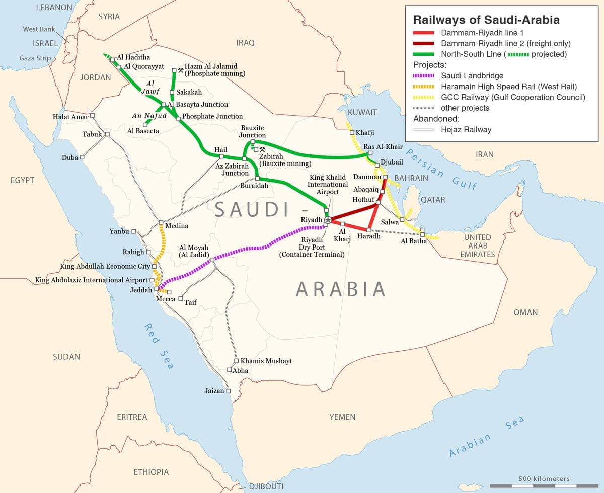 Karta Saudijskoj Arabiji željezničkog 