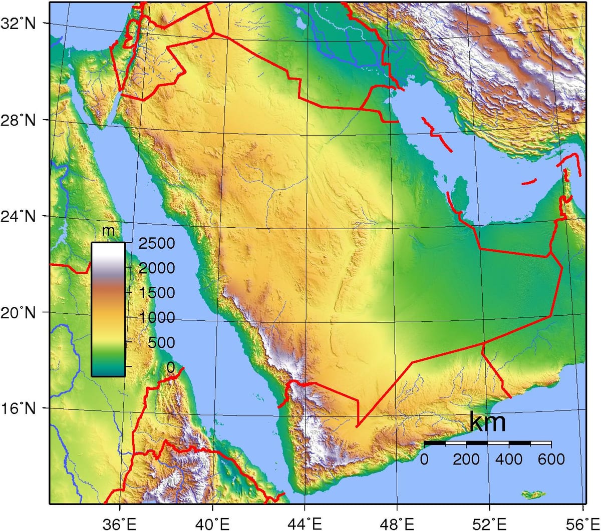 Karta Saudijskoj Arabiji visini 