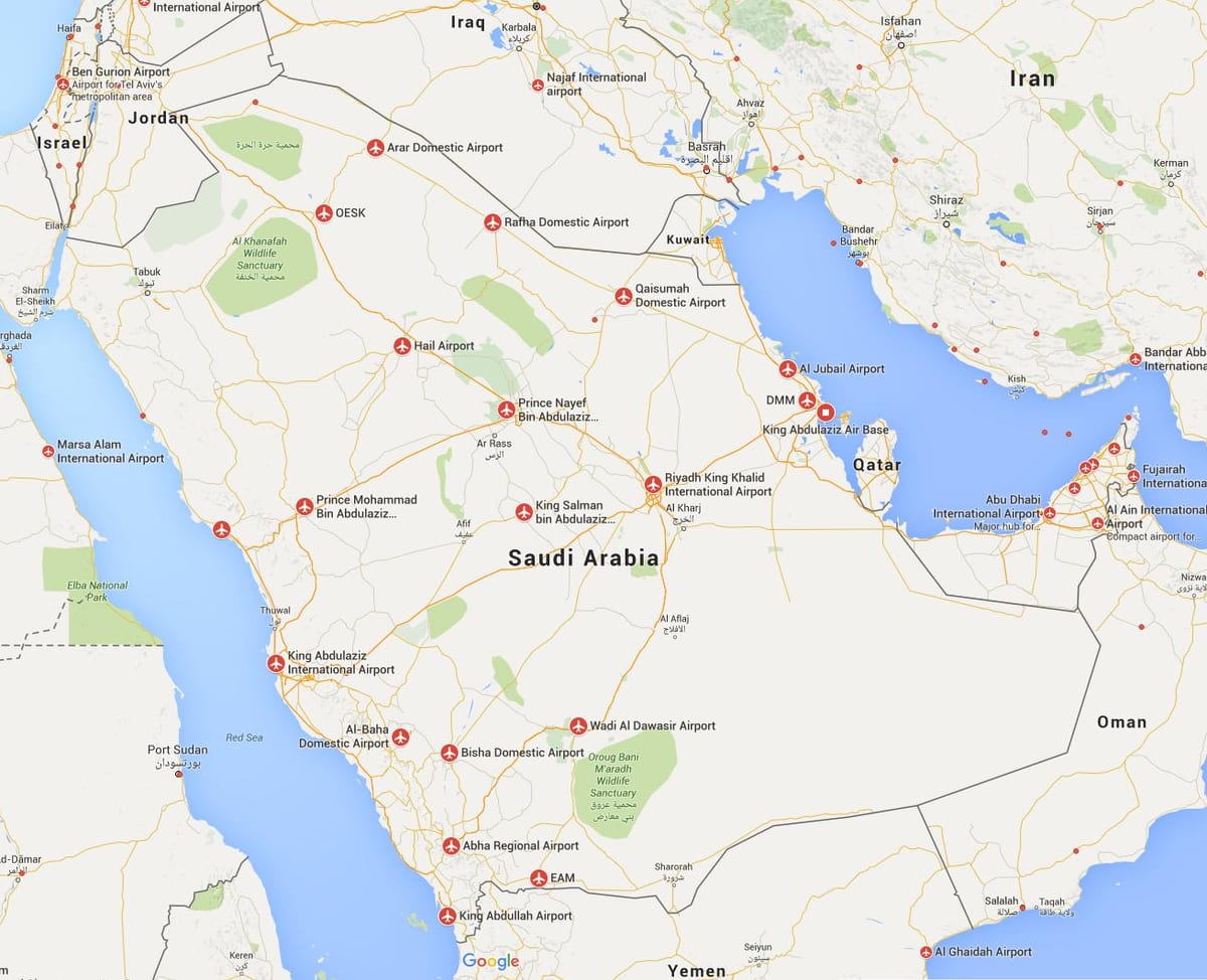 Zračne luke Saudijskoj Arabiji na karti