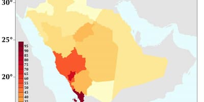 Saudijska Arabija kartu gustoće stanovništva 