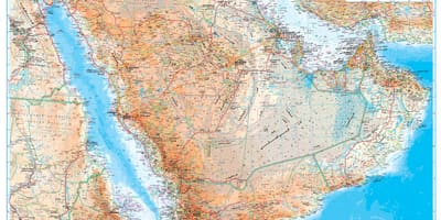 Karta Saudijskoj Arabiji topografski